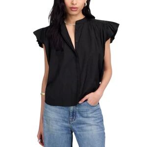 Madewell Poplin Shirred Button-Up Blouse Top Shirt NWT XS Jet Black